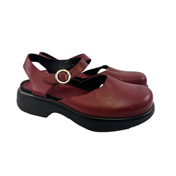 Dansko Platform Sandal Red Leather Ankle Buckle Strap Closed Toe Womens 39 8.5 - Picture 1 of 15